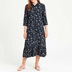 Only Pigalle Lotus Midi Shirt Dress Midnight Navy & Pink Womens EU 36 | US Small